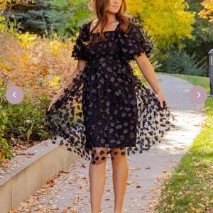 Black Floral Mesh Overlay Dress